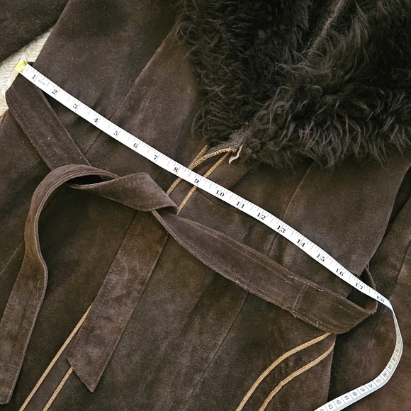 ✨️RARE✨️ Vintage 70s Union Made Brown Suede Coat Fur Collar - Picture 8 of 14